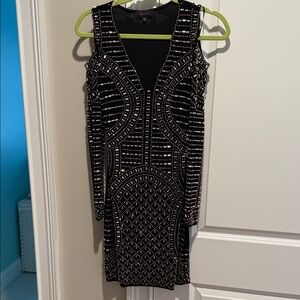 Aqua Black and White Geometric Mini Dress